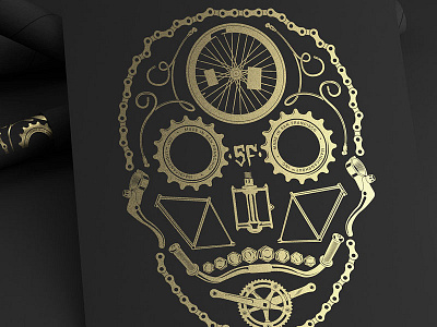 Bicicleta de los Muertos artcrank bicicleta bicycle bike bike parts black dia de los muertos dia de muertos gold illustration poster print silkscreen skull