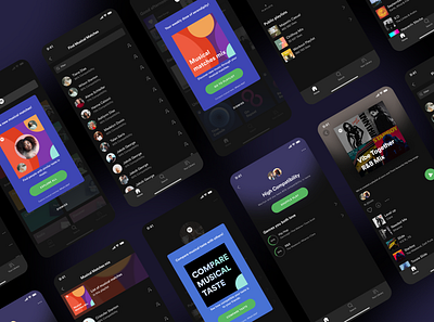 Musical Matches and Compatibility - Spotify app design case study casestudy compatibility dark app ios mobile app music app playlists redesign redesign concept redesign. spotify ui ui ux user experience userinterface