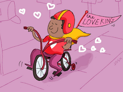 The Love King bike cartoon illustration kid love valentines day