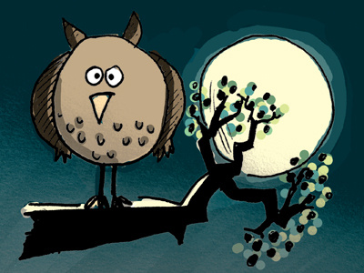 Owl and the Moon circles illustration moon night owl