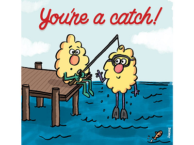 You're a catch! cartoon dock ferbils fishing illustration pier scuba