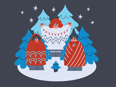 january 2d art characters cute forest illustration merry chistmas vector winter