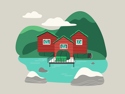 may 2d character cute houses illustration lake nature vector