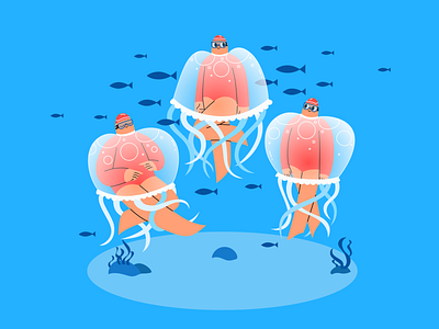 august 2d character cute illustration jelly fish sea underwater vector