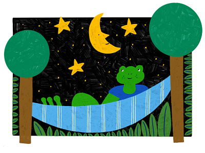 Frog in a Hammock animals character design childrens art design drawing frogs illustration nature