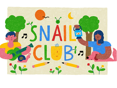 Snail Club Logo animals character design childrens art design drawing illustration nature