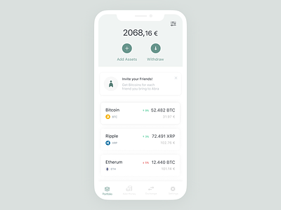 Abra App - Investing Simplified app bitcoin blockchain clean ui crypto crypto wallet investing minimalist money transfer pastel color transaction ui ux wallet