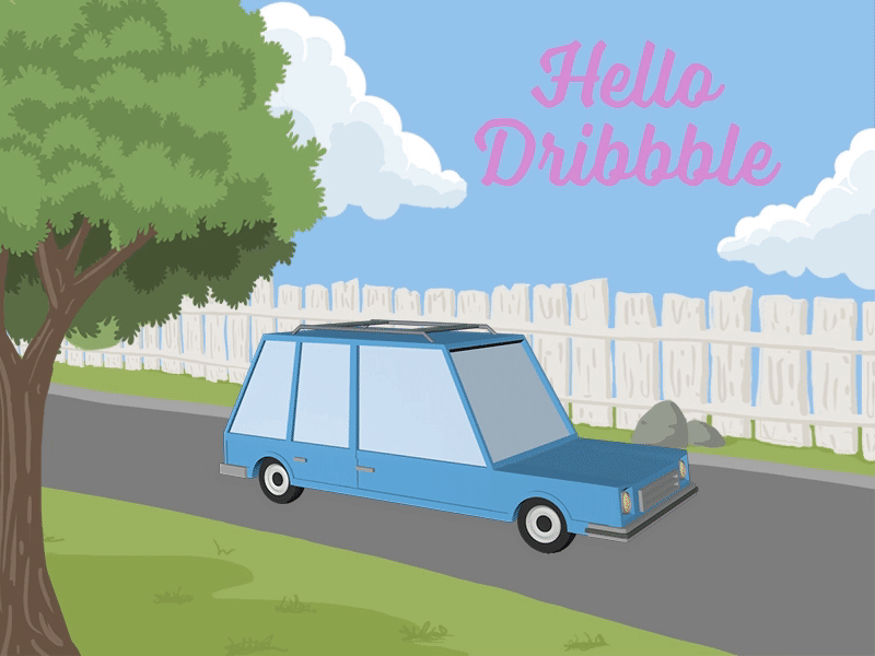 Hello Dribbble! car debut hello tree