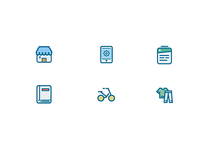 Icons for menu bar bike book clothes color house icon icons menu mobile