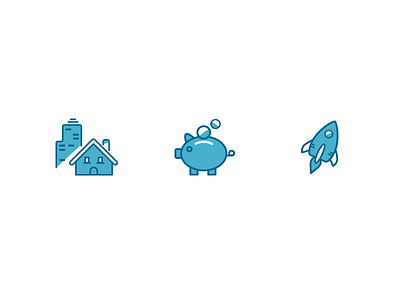 Thursday icons blue building house icon piggy bank rocketship vector