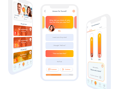 Fun app for couples app design game graphics menu mobile app orange ui ux white yellow