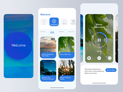 Relaxing mobile app concept adobe xd adobexd app audio player cards menu mobile relaxing ui welcome