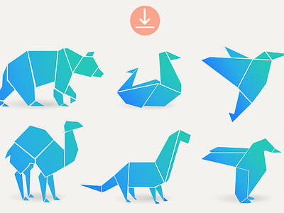 Origami bear bird camel design dino download duck gradient illustration origami penguin