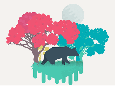 Bear In The Night bear design illustration moon night tree