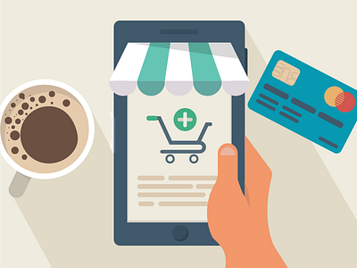 Online Store - illustration buy card cart coffe flat design illustration online store shop tablet
