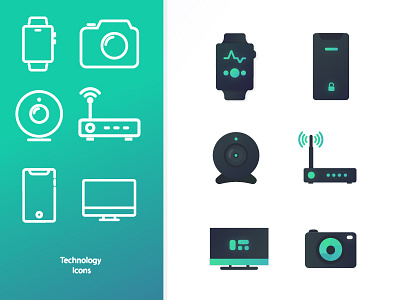 Technology Icons camera devices icon set line icons router smart tv smartphone smartwatch technology webcam