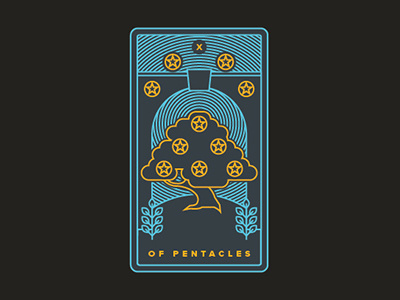 X of Pentacles archway fruit occult pentacles sky stars stroke tarot tree
