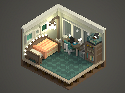 Cozy Bedroom cozy isometric pattern rendering voxel warm