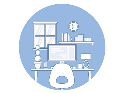 Desk blue cheerful desk illustration line art lineart minimal monochromatic