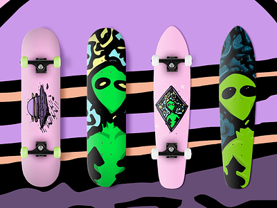 360 Galactic Kickflip alien galaxy pastel skateboard skateboardart skateboarddesign