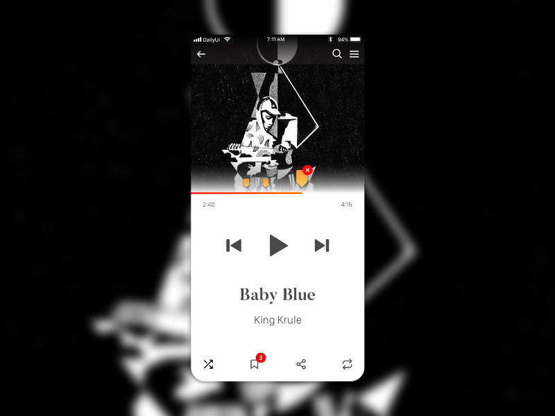 Music Player — Daily UI Challenge #009 ux ui interface 404 009 9 player music design daily dailyui app