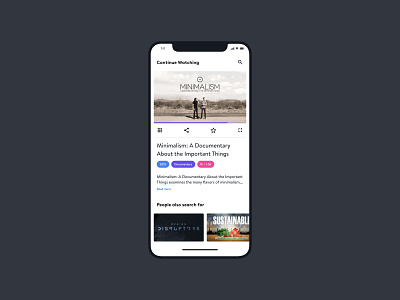 TV App — Daily UI Challenge #025-2 app daily dailyui design documentary favorite favourite follow idea instagram interface minimal minimalism netflix share suggestion ui user interface ux