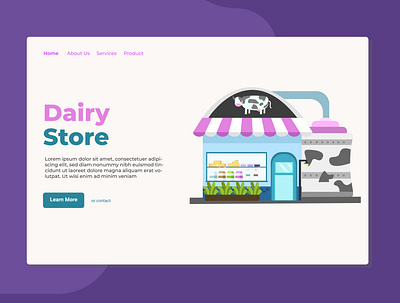 Dairy Store Landing Page Illustration design dribbble flat design illustration landing design landing page uidesign user experience user interface userinterface web page