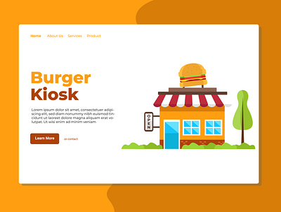 Burger Kiosk Landing Page Illustration design dribbble flat design illustration landing design landing page uidesign user experience user interface userinterface web page