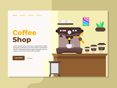 Cofee Shop Landing Page Illustration dribbble flat design illustration landing design landing page uidesign user experience user interface userinterface web page