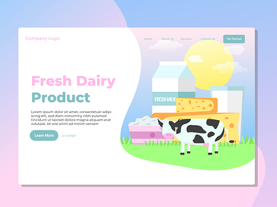 Fresh Dairy Product Landing Page Illustration dribbble flat design illustration landing design landing page uidesign user experience user interface userinterface web page