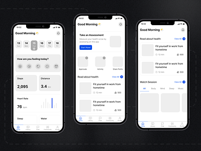 🧘‍♂️ 🧠 Health Dashboard, Assessment Test and Chat | Wireframes