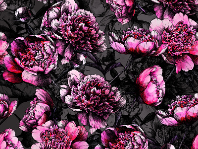 Watercolor and Graphic Pink Peonies Pattern flowers garden pattern peonies tatyanakomarovaart watercolor
