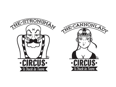 Cirus is back in town(stongman/cannonlady) cannonlady character circus freak fun girl hat illustration mustache strongman