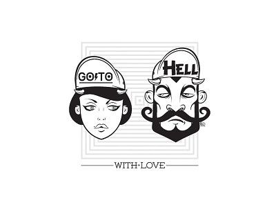 Go to Hell with Love art cool devil girl graphic hell illustration lady love mustache poster woman