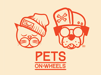 Pets On Wheels board cat character cool dog graphic illustration pets skate skateboard skater