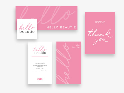 Hello Beautie, Facebook, Business Cards & Thank you Cards.