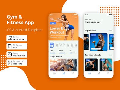 Gym & Fitness App agency app body calories clean design exercise fitness graphics gym healthy kcal mobile running strength trainer ui ux weight workout