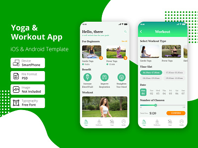 Yoga & Workout App app app workout clean diet fitness graphic gym gym app gymnastics health healthy mobile simple startup muscle time tracker yoga trainer ui workout yoga