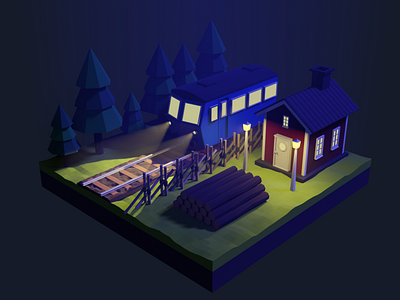 Night Train 3d 3d art 3d illustration blender low poly lowpoly lowpolyart night train