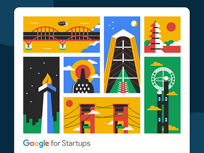 Google for Startups Accelerator: Indonesia Illustration book cover google icons indonesia landmarks simple startup t shirt vector vector illustration