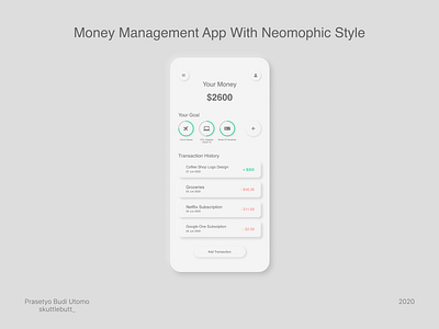 Money Management App With Neomorphic Style