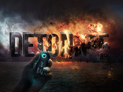 Detonate 3d detonate explosion fire lettering smoke text typography
