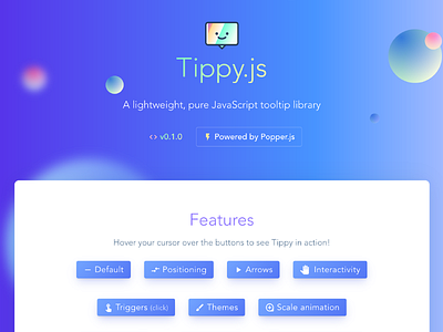 Tippy.js - Pure JS Tooltip Library bubble button gradient landing page ui ux web design website
