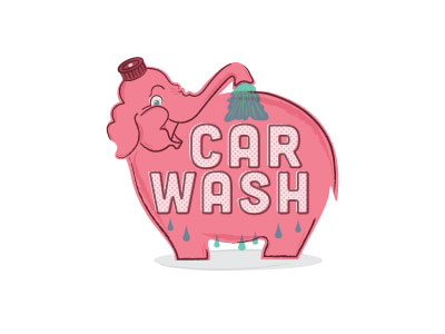 Pink Elephant carwash illustration landmark pinkelephant seattle vintage
