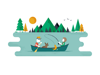 Save the Date canoe characters fishing illustration invite outdoors textures vector wedding