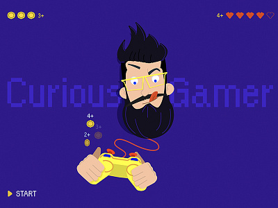 Curious Gamer 90s gamer beard guy character design curious gamer design design of the day gamer illustration pixel purple vector