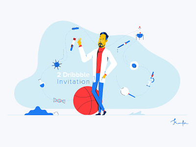 Scored 2 Dribbble Invitation character design dribbble sciemtist vector work