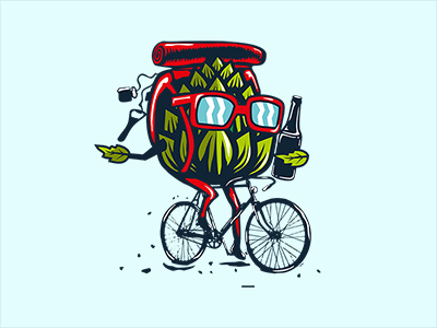 Hop On A Bike art beer bicycle bike brewery hop illustration
