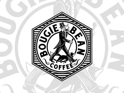 Bougie Bean Coffee black coffee design fox gentleman logo old suit tophat vintage white