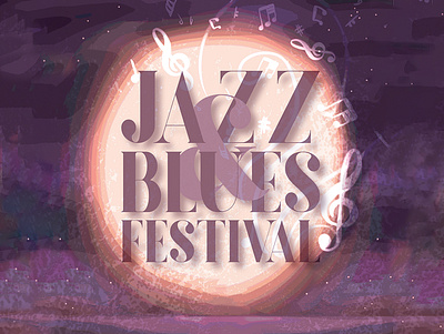 Jazz & Blues Festival art blues clef design festival graphic design jazz light moon music music notes ocean paint play purple stars texture type typography yellow
